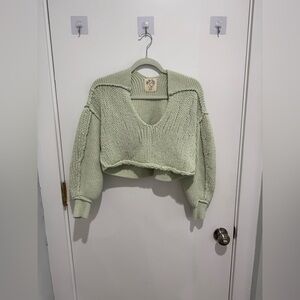 Free People V-Neck Sweater - Soft Green